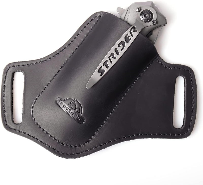 topstache Handmade Leather Pocket EDC Belt Folding Knife Sheath for Man,Cross Draw Right Side Carry Open Top for 5 inch Folding Knife,Black - Image 1